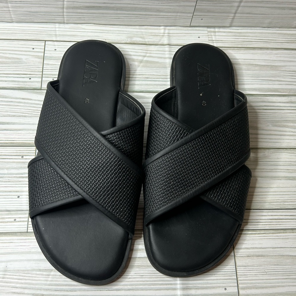 Zara Black Slide Sandals Womens Size 9 Fall Casual Comfort Vacation Resort